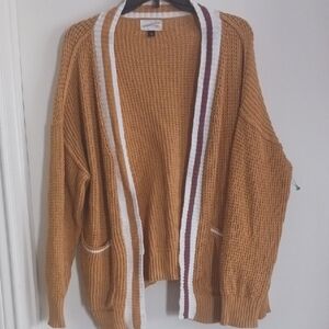 Universal Thread Mustard Cardigan with Striped Trim